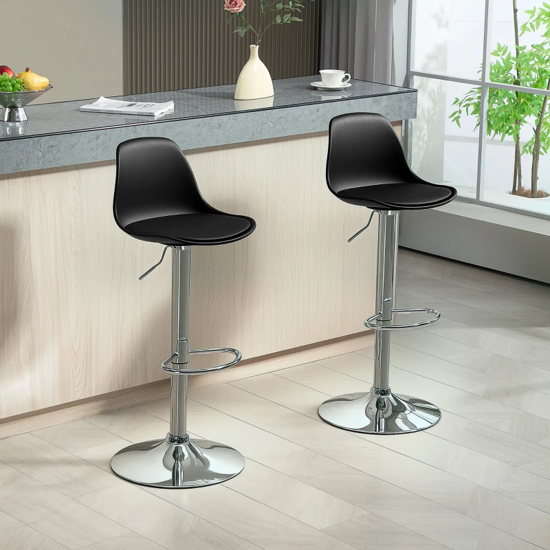 HOMCOM 2-delige Set Barkrukken, Barstoelen met Leuning, In Hoogte Verstelbaar, Tot 120 kg, 42 x 38 x 82-104 cm, Zwart