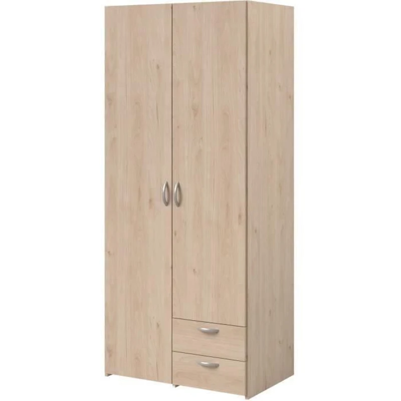 Armoire VARIA - Décor chene et blanc - 2 portes - 2 tiroirs - 80,7 x 185 x 51,3