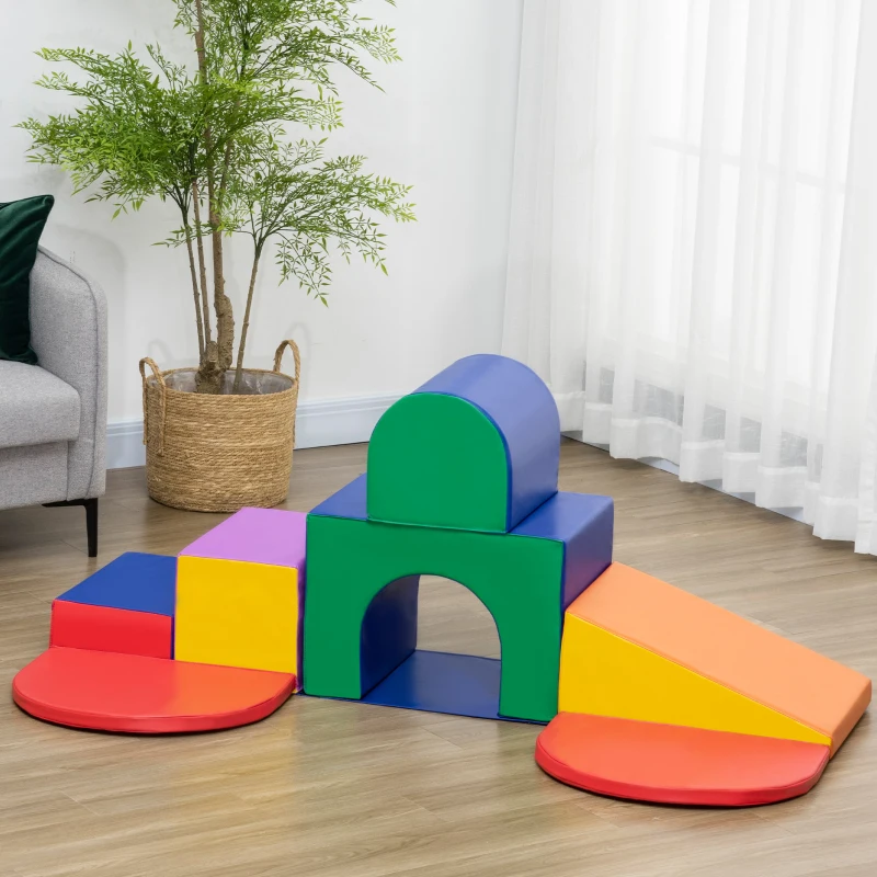 HOMCOM Kinder bouwblokken set, schuimblokken, vierkant, trap, helling, kunstleer, meerkleurig