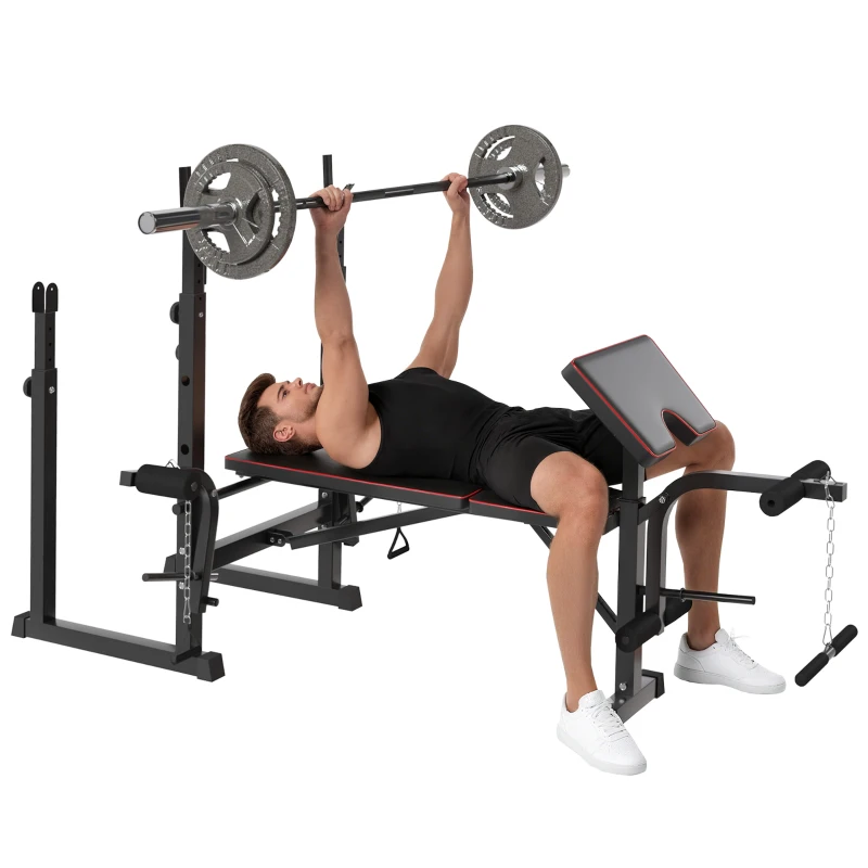 SPORTNOW Banco de Pesas con Soportes para Barra y Respaldo Ajustable para Entrenamiento Completos de Cuerpo Negro