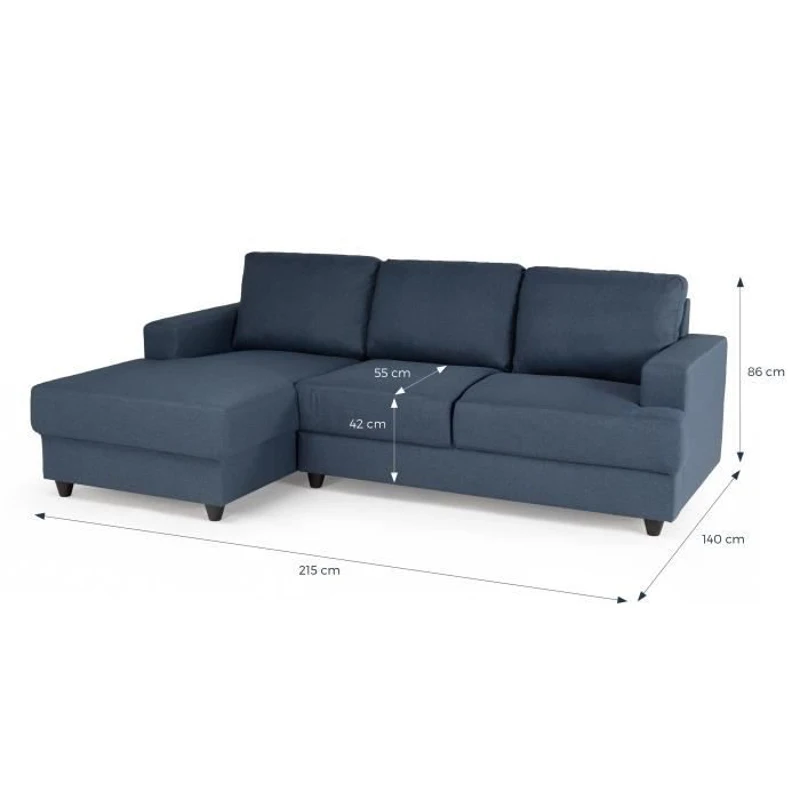 PAUL Canapé d'angle gauche 4 places - Tissu bleu - Contemporain - L 215 x P 140 cm - Fabriqué en Ukraine