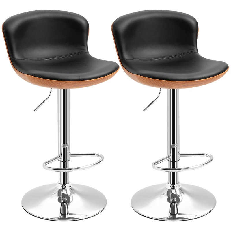 HOMCOM 2er-Set Barhocker mit Fußstütze, Barstuhl mit Rückenlehne, Bistrohocker, Esszimmerstuhl höhenverstellbar drehbar, Kunstleder, Schwarz, 46 x 53,5 x 85-106 cm