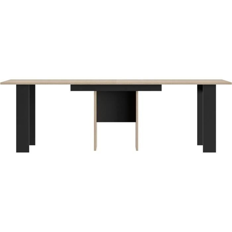 Table console extensible - DIAGONE - EXIT - Chene clair / Noir - Jusqu'a 14 couverts - 160/295 x 80 x 77 cm