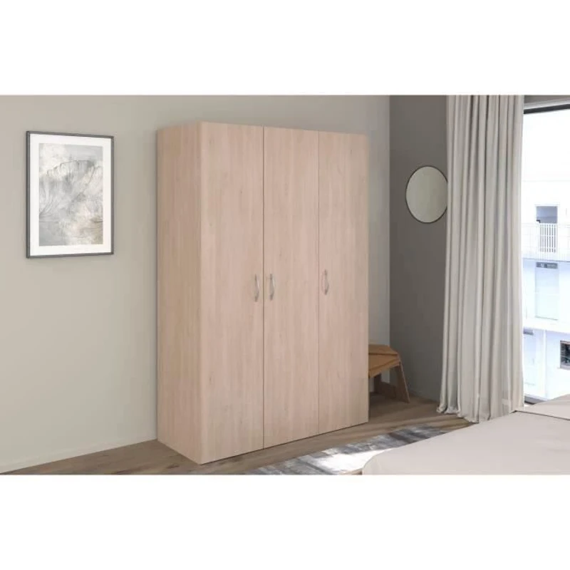 Armoire - EASY LIFE - Décor Chene clair - 3 portes battantes - L120,2 x H180 x P49,7cm - PARISOT EASY LIFE