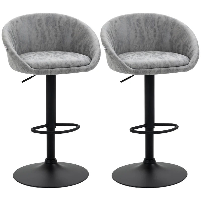 HOMCOM Set 2 Sgabelli da Bar con Altezza Regolabile, Rivestimento Finta Pelle e Schienale, Grigio Chiaro