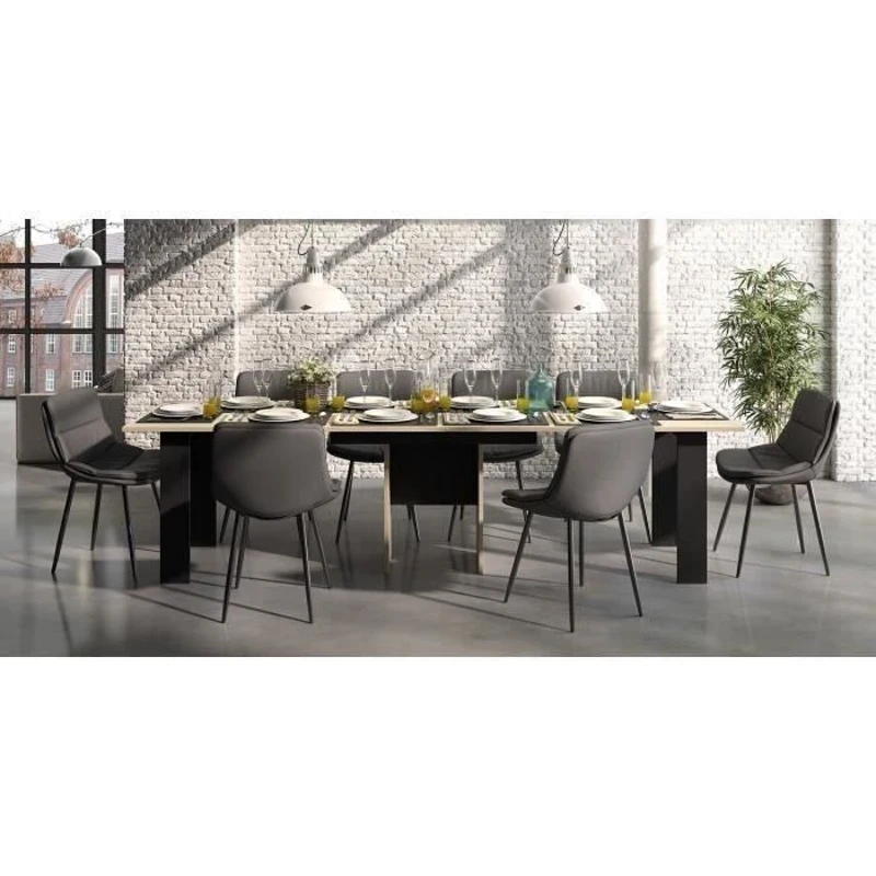 Table console extensible - DIAGONE - EXIT - Chene clair / Noir - Jusqu'a 14 couverts - 160/295 x 80 x 77 cm