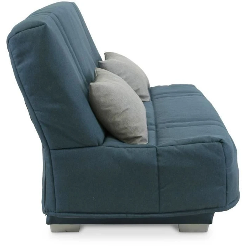 COMFORT BULTEX Banquette clic-clac - 3 places - Tissu bleu + Coussins déco gri