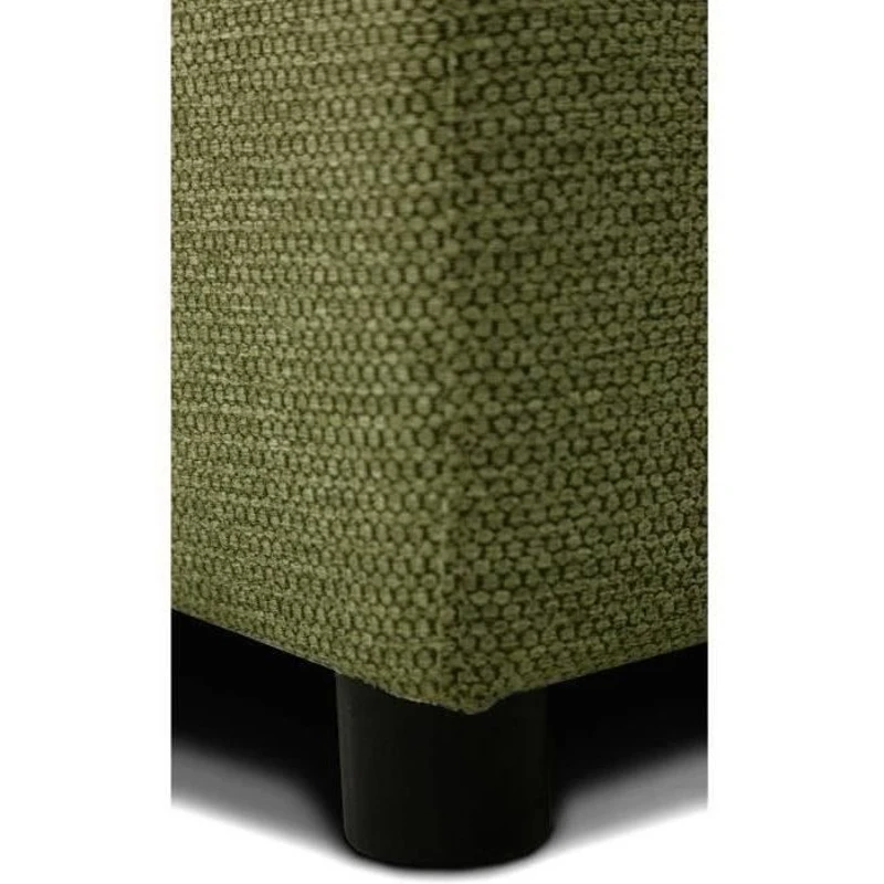 Canapé d'angle convertible panoramique PHARELL 5/6 places - Tissu olive - Coffre de rangement - L297 x P155 x H85 cm