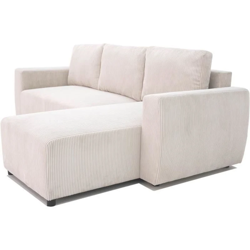 Canapé d'angle convertible réversible 3-4 places PHARELL - Velours côtelé beige - Coffre de rangement - L 230x P 155 x H 95 cm