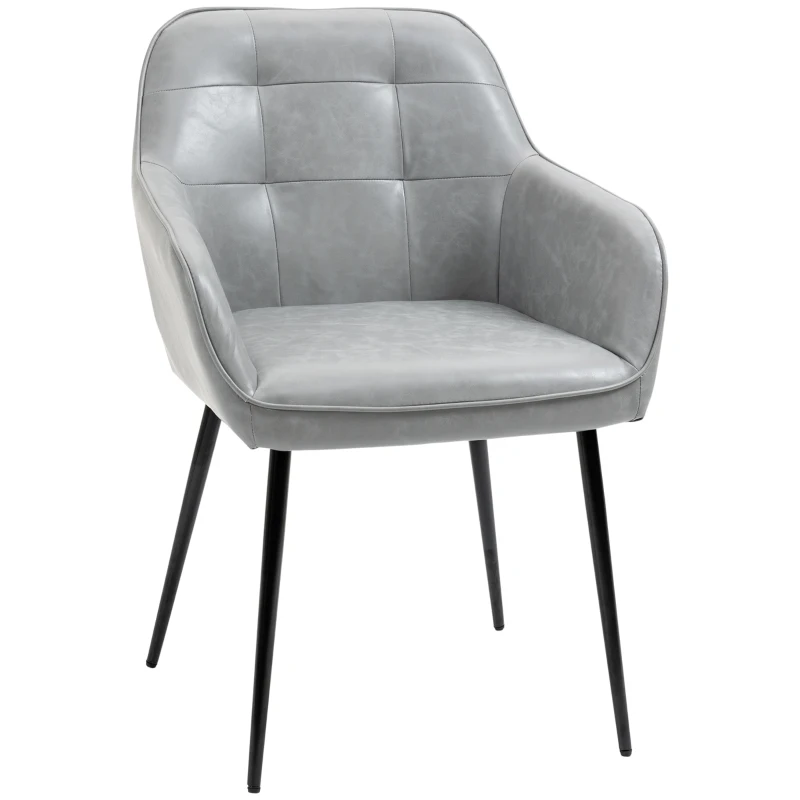 HOMCOM Sedia da Pranzo in Stile Industriale con Schienale, Sedia da Soggiorno Moderna in  Finta Pelle e Metallo Nero, 61x58x84 cm, Grigia