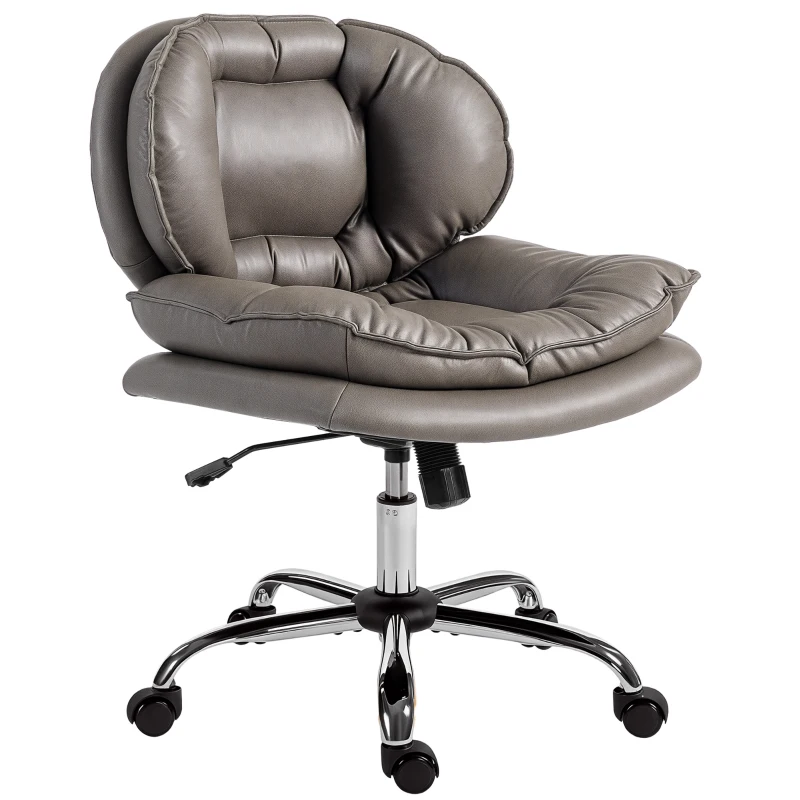 HOMCOM Chaise de Bureau Piernas Cruzadas avec Siège Large Roues Hauteur Ajustable Double Rembourrage Fonction Pivotante Gris