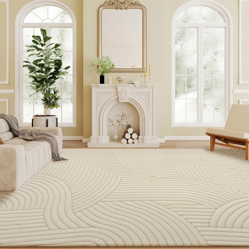 HOMCOM Tapis salon 160 x 120 cm, tapis à poils épais géométrique, moelleux et antidérapant, crème