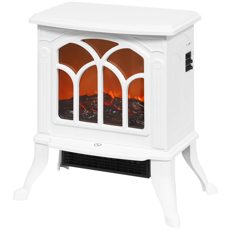 HOMCOM Cheminée électrique sur pied 750/1500 W, fausse cheminée décorative avec effet flamme LED, 37,3 x 23,1 x 44 cm, blanc