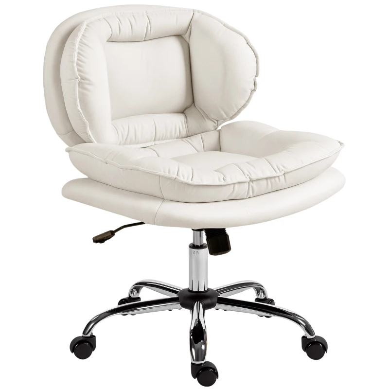 HOMCOM Chaise de Bureau Piernas Cruzadas avec Siège Large Roues Hauteur Réglable Double Rembourrage Fonction Inclinable Gris