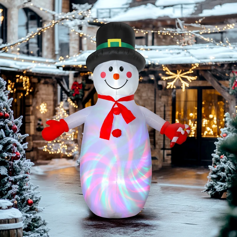 Outsunny Pupazzo di neve gonfiabile di Natale, alto 240 cm, con luci a LED, 177x78x240cm, Multicolore