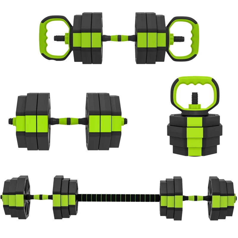 SPORTNOW Juego de Mancuernas Ajustables 25 kg 4 en 1 como Kettlebell Barra Mancuernas Soporte para Flexiones para Gimnasio Casa