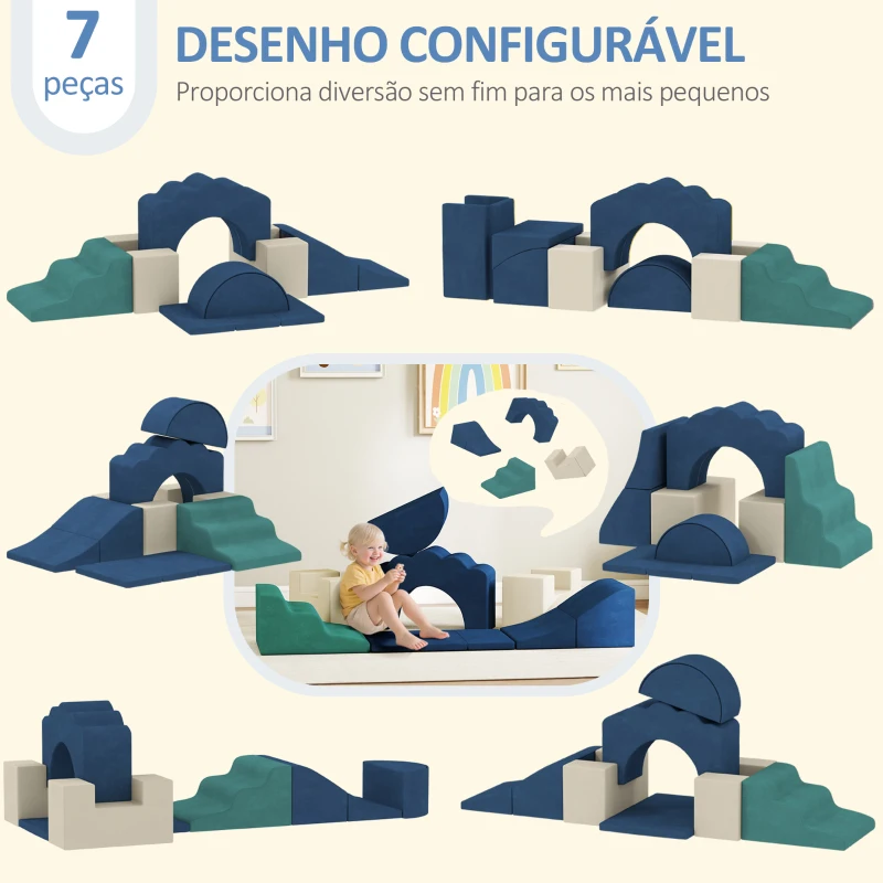 AIYAPLAY Conjunto de 7 Blocos de Espuma para Crianças Blocos de Psicomotricidade Brinquedo para Aprendizagem para Escalar Azul Escuro