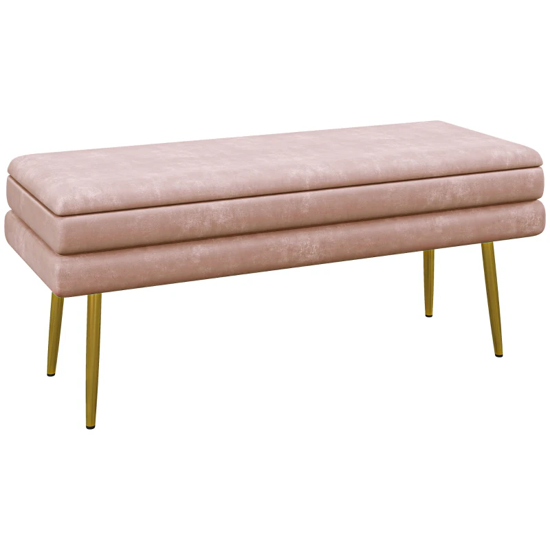 HOMCOM Sitzbank Polsterbank, mit Stauraum, Stahl, 100 x 37,5 x 42 cm, Rosa