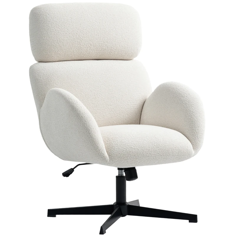 HOMCOM Chaise de Bureau avec Revêtement en Tissu Effet Velours, Chaise Rembourrée avec Base en Acier, Chaise de Bureau Réglable en Hauteur, Crème