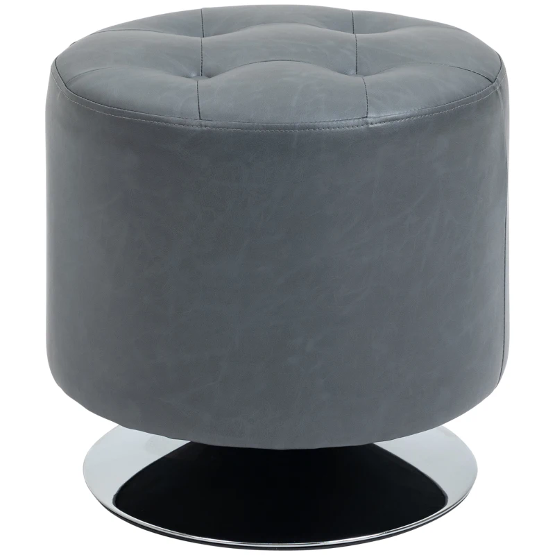 HOMCOM Reposapiés Otomano Giratorio Taburete Puff Redondo Tapizado en Piel Sintético de Estilo Moderno para Dormitorio Entrada Salón Ø45,5x44,5 cm Gris