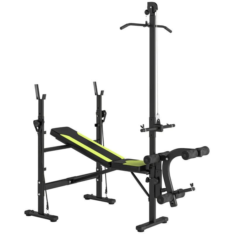 HOMCOM Panca Multifunzione Stazione Fitness con Schienale Regolabile su 3 Livelli, Supporto Gambe e Barra Superiore, 175x110x202cm, Nero
