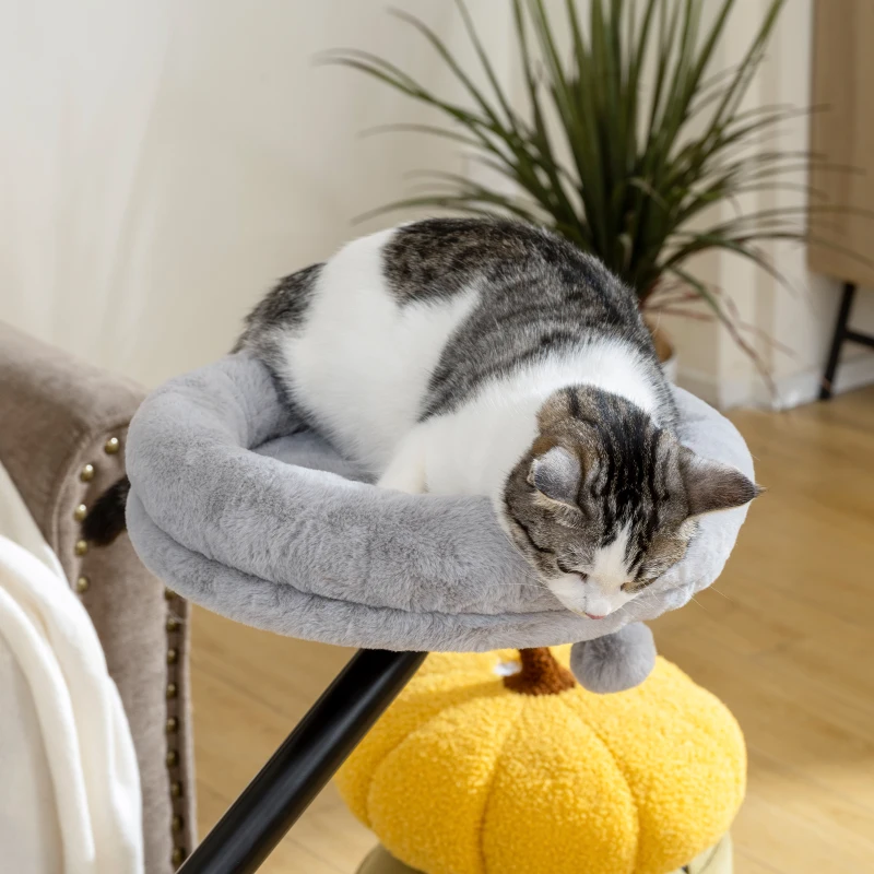 PawHut Lettino per Gatti da Scrivania, con Rotazione a 360°e Altezza Regolabile, Lavabile in Lavatrice, Capacità 6 kg, Grigio