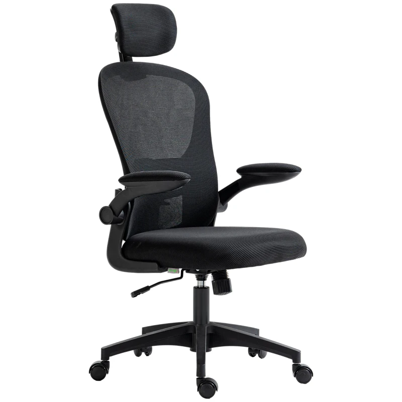 Vinsetto Cadeira de Escritório Basculante com Encosto Alto Apoio para a Cabeça Ajustável e Suporte Lombar 62x64x112-120 cm Preto