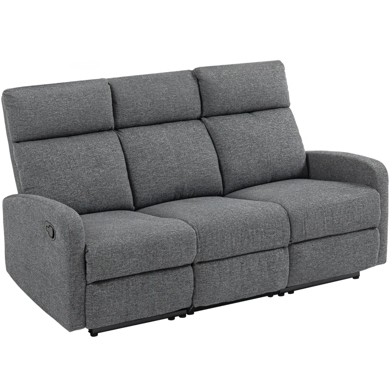 HOMCOM Divano 3 Posti Reclinabile in maniera Indipendente con Rivestimento in Ciniglia Grigia, 179x91x98 cm