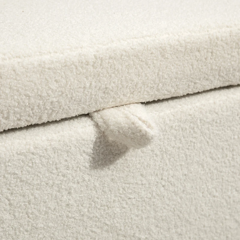 HOMCOM Tabouret de rangement, Tabouret rembourré avec couvercle et espace de rangement, Pieds en acier, Tabouret rembourré avec revêtement en Fleece, Blanc crème