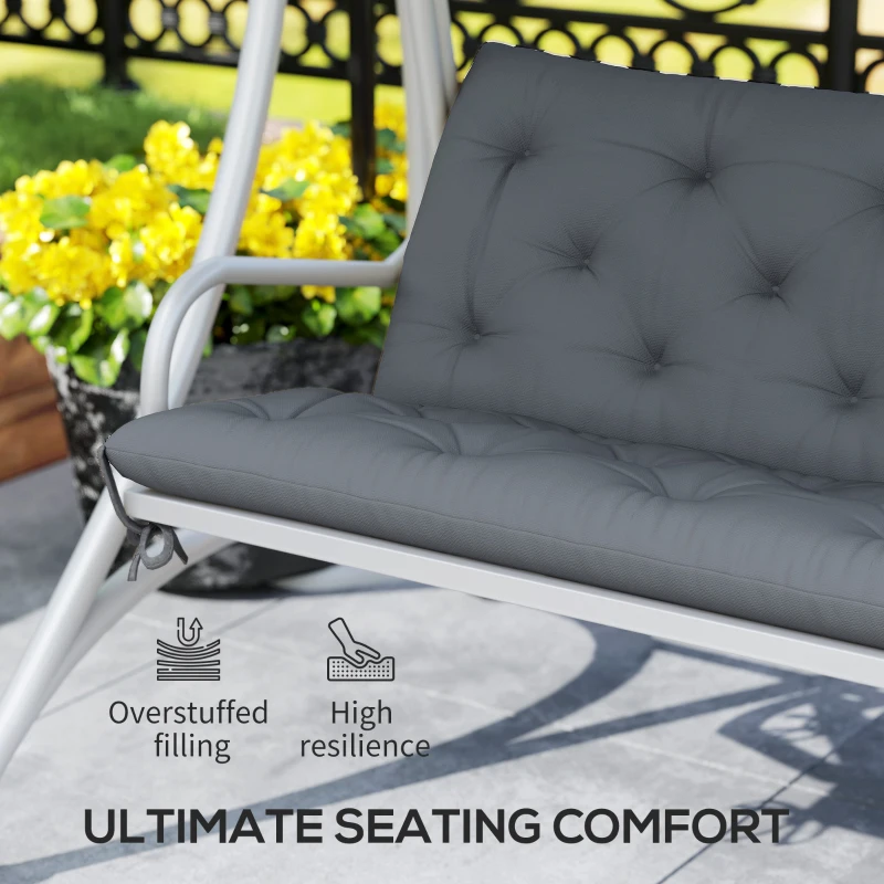 Outsunny 3 Seater Bench Pad, Garden Chair Cushion with Back and Ties for Indoor and Outdoor Use, 98 x 150 cm, Dark Grey