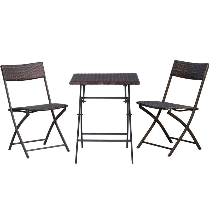 Outsunny Polyrattan Bistroset für 2 Personen Sitzgruppe Rattan Gartenmöbel Set Garnitur Braun