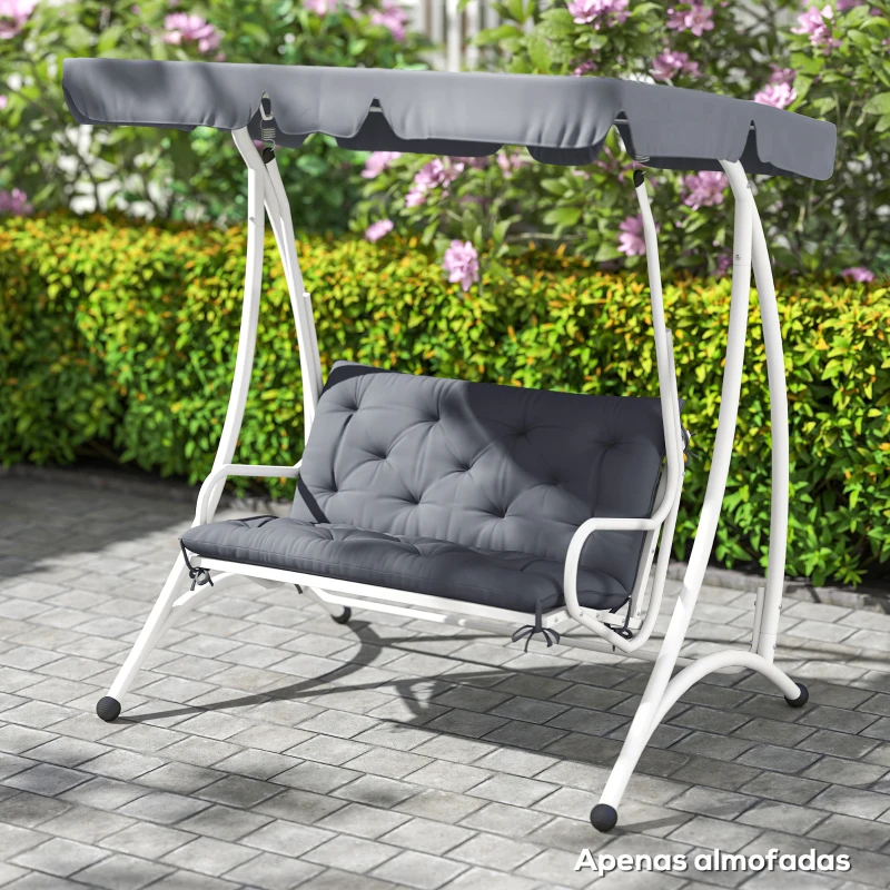 Outsunny Almofada para Banco com Encosto 100x98x8cm Almofada de Banco de 2 Lugares com 6 Cordões de Fixação para Jardim Terraço Balcão Exterior Cinza