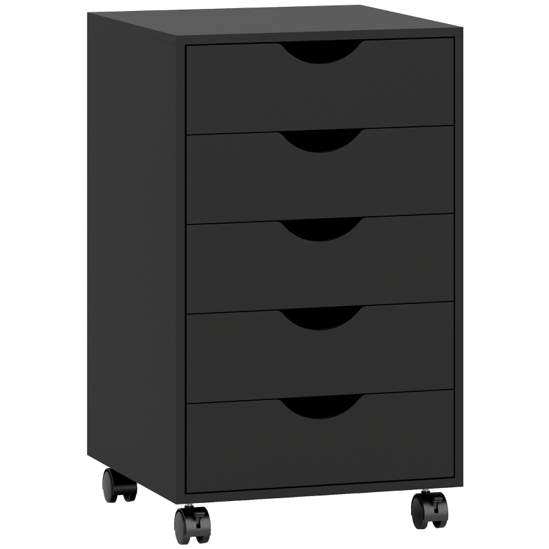 HOMCOM Rollcontainer mit 5 Schubladen, Aktenschrank, 4 Rollen, Schwarz