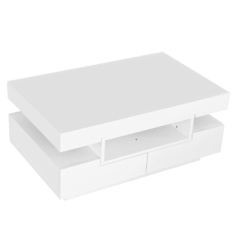 Elegant Coffee Table with High-Gloss Surface, LED Light Strip and 4 Drawers, Side Table Ideal for Modern Elegance, 80L x 50W x 36H cm, White