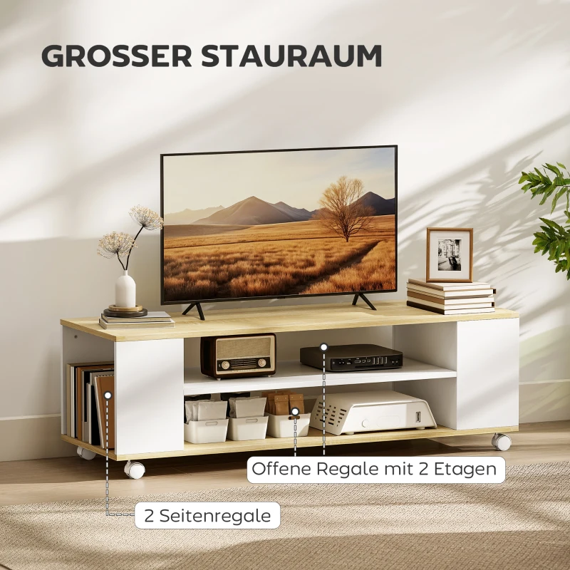HOMCOM TV-Bank, Schwebedesign oder stehend, für TVs bis 55'', weiß+holzfarben, 120 x 40 x 38,5 cm
