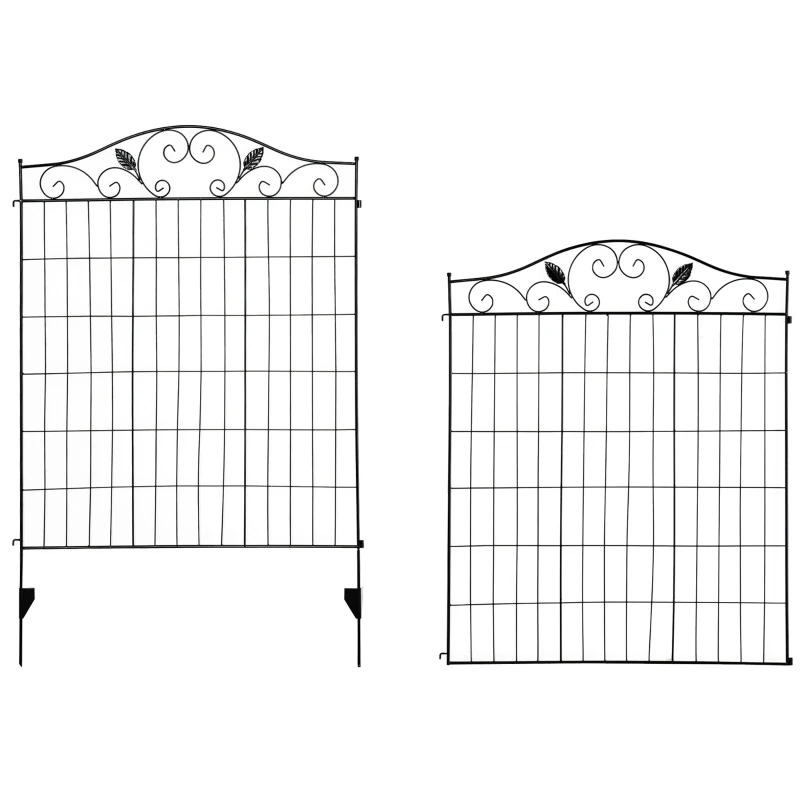 Outsunny Set of 2 Decorative Garden Fence, 8 Panels Metal Picket Fence, Versatile Shapes for Patio Lawn, 365cm x 112cm, Black