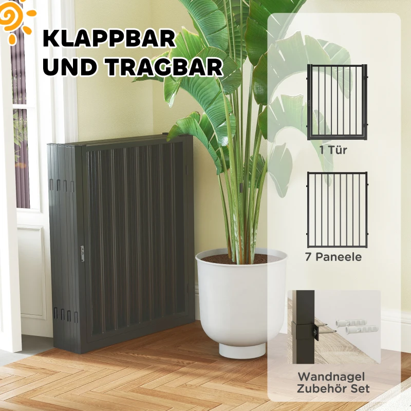PawHut Welpenauslauf, Hundeauslauf, Welpengehege, 8 Paneele mit Tür, faltbarer und tragbarer Hundezaun, Stahl, Schwarz(m-6)