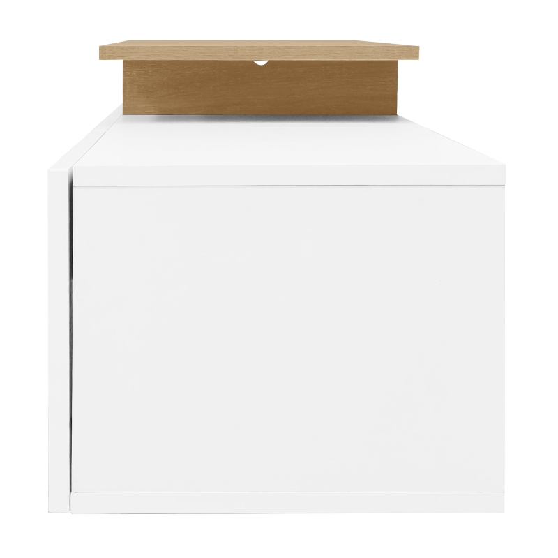 Modern TV Cabinet with Glass Shelves and LED Lighting, High-Gloss Media Cabinet for Living Room, 170L x 33W x 33.5H cm, White+Wood