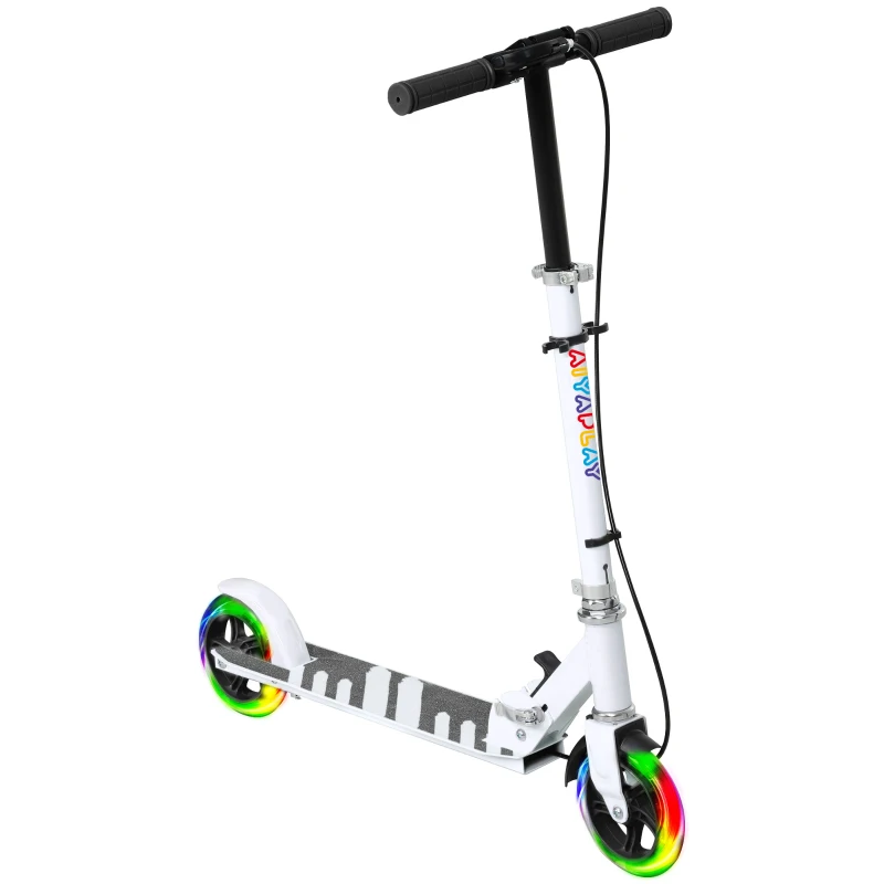 AIYAPLAY Monopattino Pieghevole per Bambini dai 3-8 Anni a 2 Ruote con Luci LED Manubrio Regolabile in 4 Altezze Doppio Freni Bianco