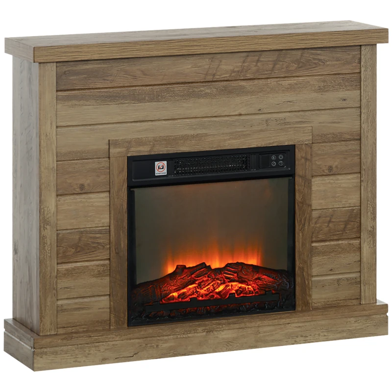 HOMCOM Chimenea Eléctrica 1800W con Efecto de Llama Mando a Distancia Temporizador Semanal para Sala 30 m² Madera