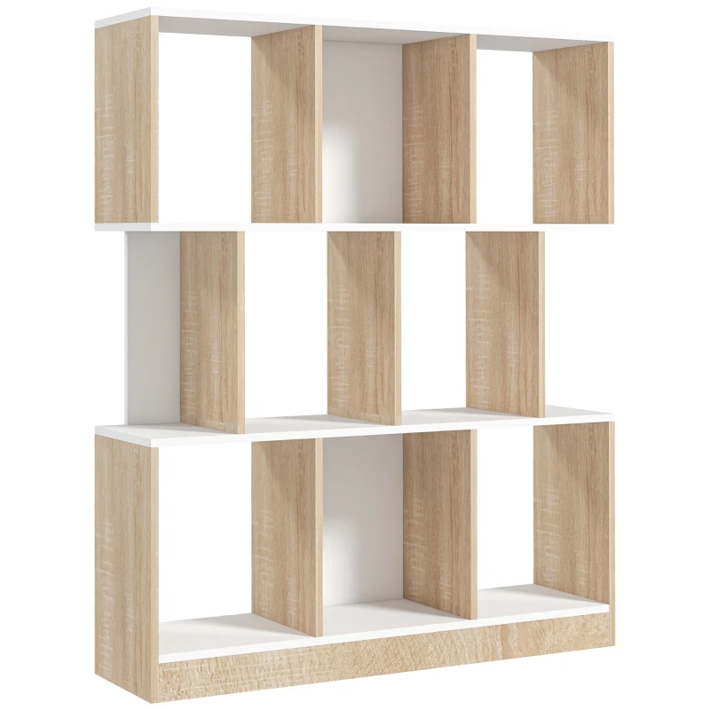 HOMCOM Mobile Libreria a 8 Ripiani per Soggiorno e Camera da Letto, in Legno, 100x27x124 cm, Rovere e Bianco