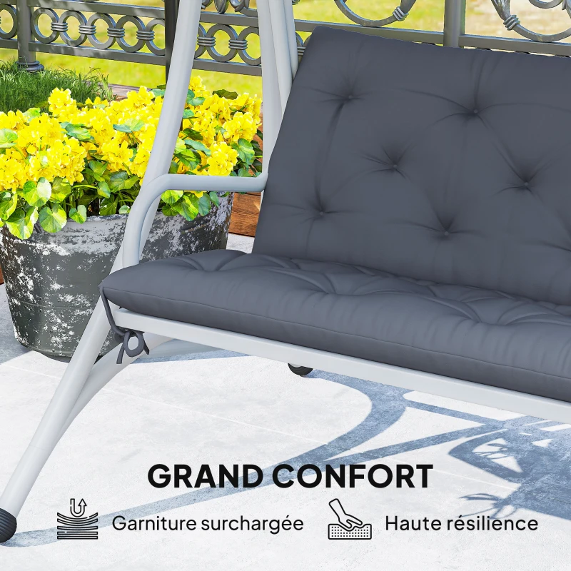 Outsunny Almofada para Banco com Encosto 100x98x8cm Almofada de Banco de 2 Lugares com 6 Cordões de Fixação para Jardim Terraço Balcão Exterior Cinza