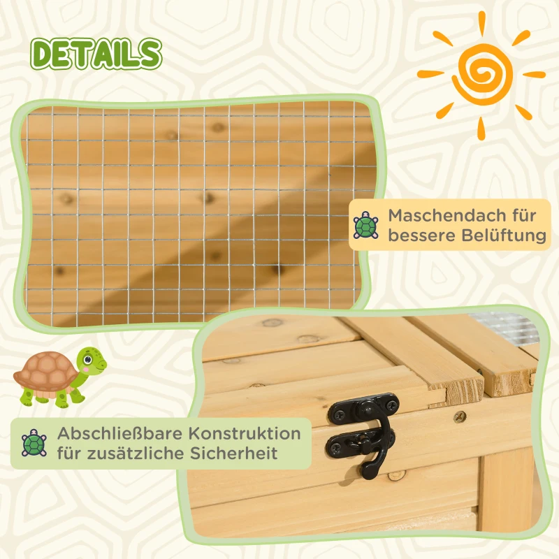 PawHut Schildkrötenhaus aus Holz, Schildkrötengehege mit Haupthäusern, aufklappbare Oberseite, 91 x 60,5 x 32 cm, Gelb(m-6)