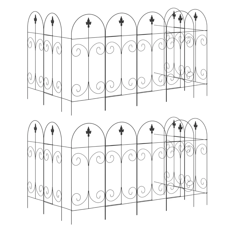 Outsunny Decorative Garden Fencing, 16PCs 44in x 25ft Outdoor Picket Fence Panels, Rustproof Metal Wire Landscape Flower Bed Border Edging, Black