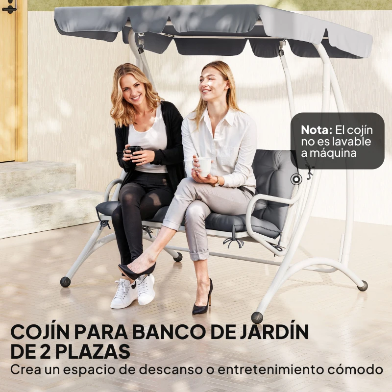 Outsunny Cojín para Banco con Respaldo 100x98x8 cm Colchón de Banco de 2 Plazas con 6 Cordones de Fijación para Jardín Terraza Balcón Exterior Gris
