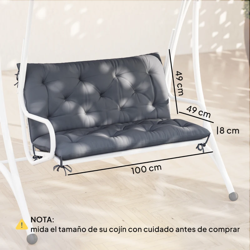 Outsunny Cojín para Banco con Respaldo 100x98x8 cm Colchón de Banco de 2 Plazas con 6 Cordones de Fijación para Jardín Terraza Balcón Exterior Gris