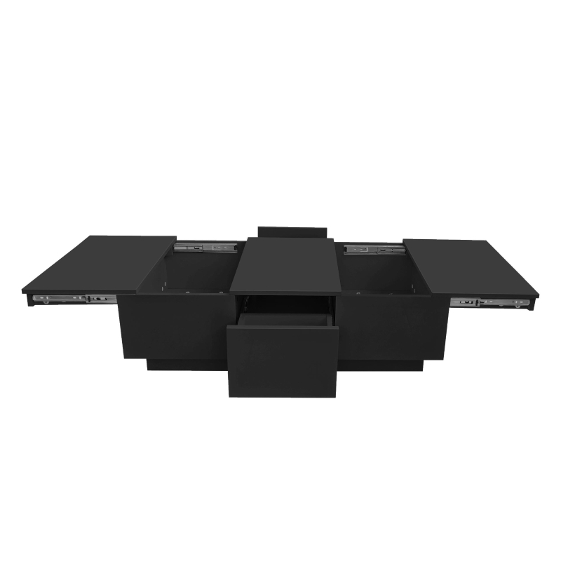 High-Gloss Black Coffee Table with Push-Pull Storage and Double-Sided Drawers, Tea Table Perfect for Modern Elegance, 100L x 50W x 31H cm, Black