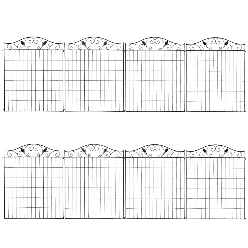 Outsunny Set of 2 Decorative Garden Fence, 8 Panels Metal Picket Fence, Versatile Shapes for Patio Lawn, 365cm x 112cm, Black