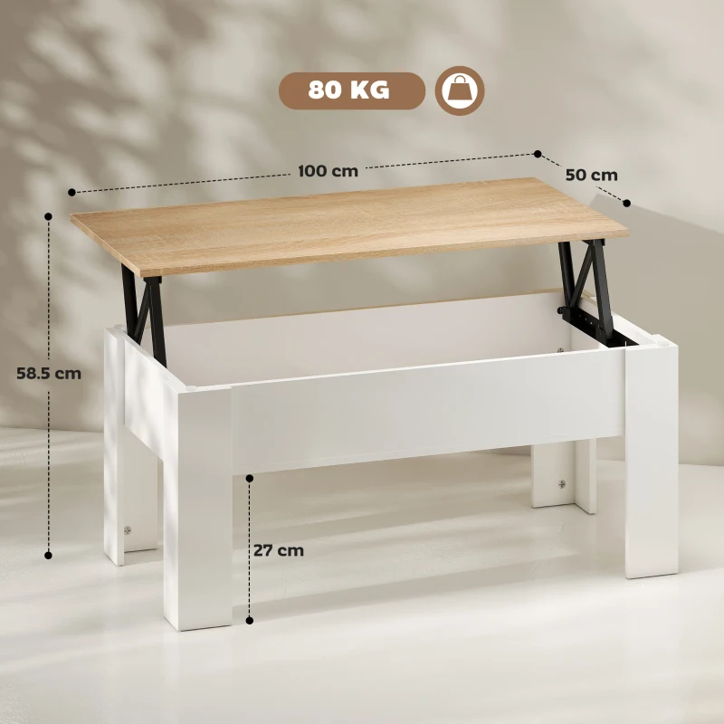HOMCOM Lift Top Coffee Table with Hidden Storage Compartment, Lift Tabletop Pop-Up Center Table for Living Room
