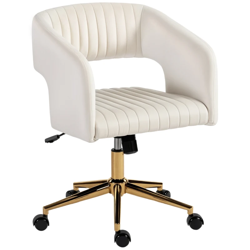 HOMCOM Sedia da Scrivania Girevole con Rivestimento in Velluto, Regolabile in Altezza con Funzione di Inclinazione, Bianco Crema